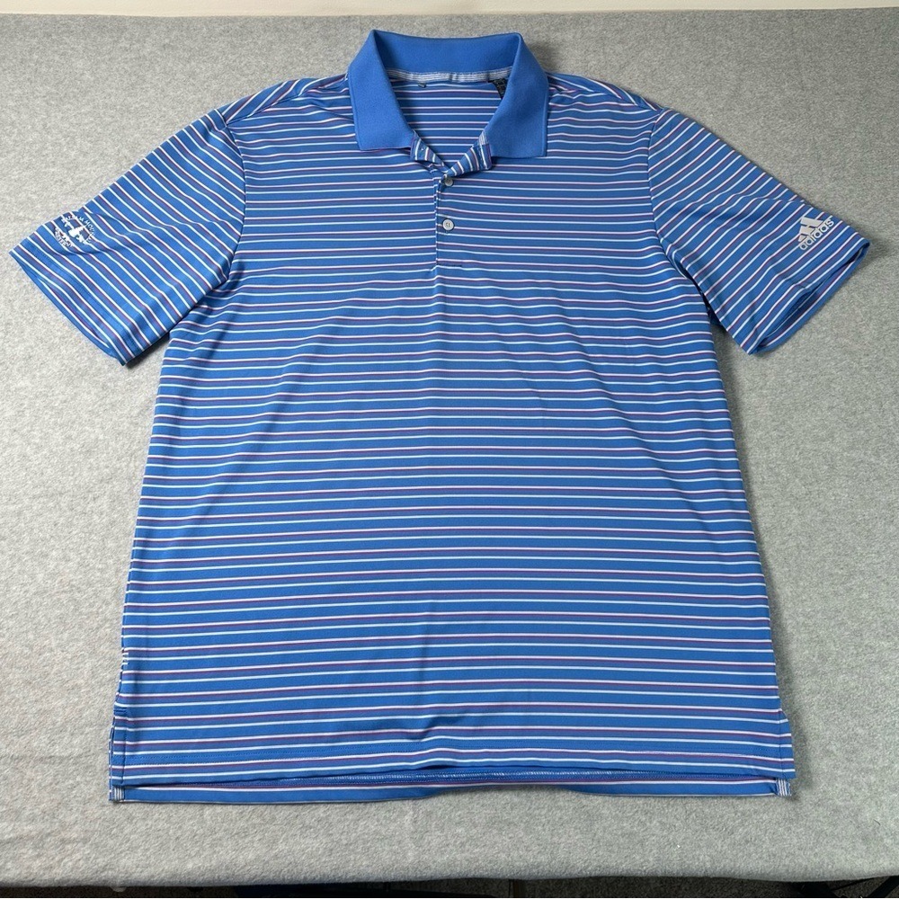 Adidas Mens Blue Striped Short‎ Sleeve Golf Polo Shirt DQ2362 Large